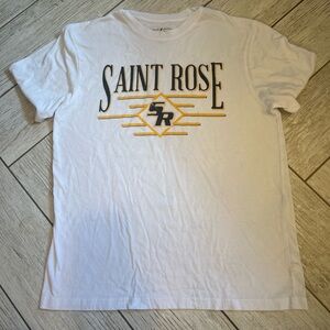 White Crewneck T-Shirt with Gold Graphic Vinatge college tee